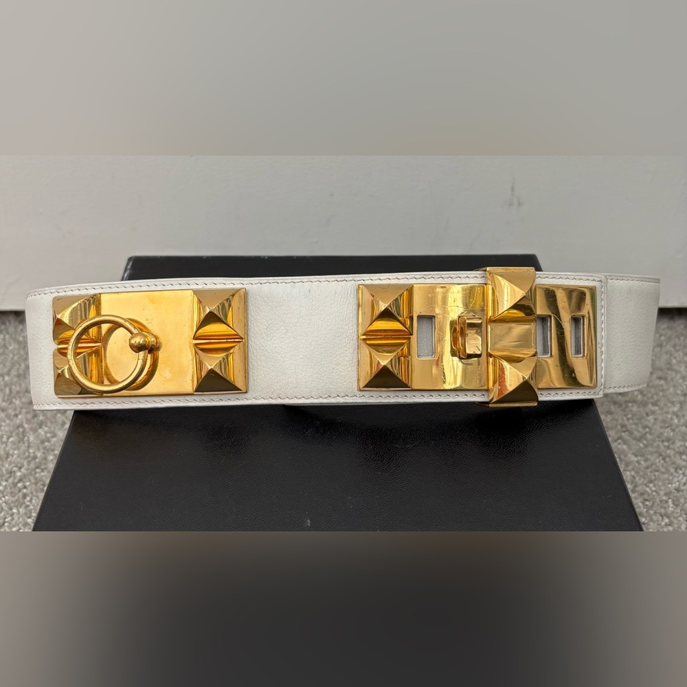 Authentic Hermes White gold CDC collier de Chien belt